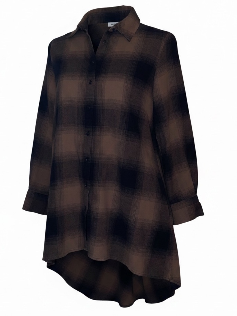 LISA RINNA COLLECTION Oversized Button Front Hi-Low Hem Blouse Black Brown SZ XS